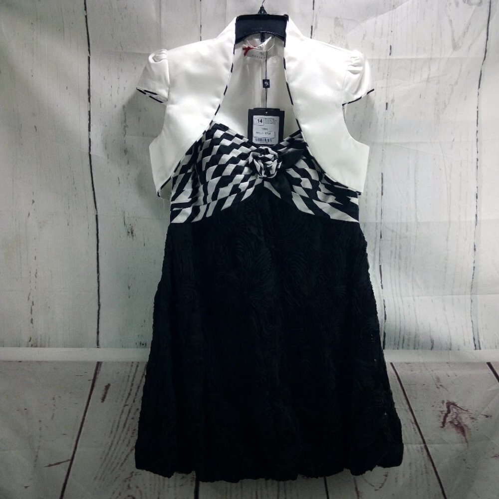 NWT $758 Sonia Pena Womens Size 14 Strap/Strapless Dressy Black/White 2pc Dress